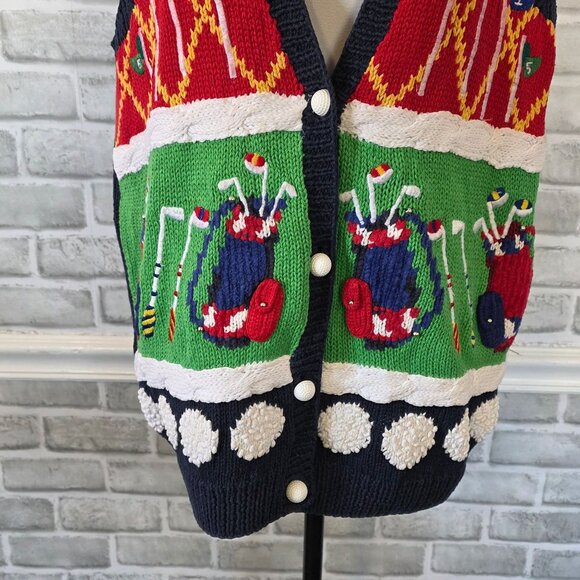 Vintage Marisa Christina Hand Knit Golf Sweater Vest Holiday Novelty Christmas M - Picture 2 of 10